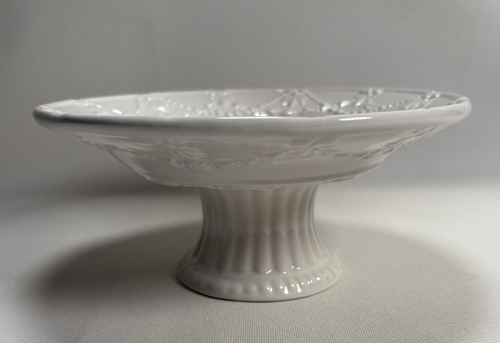 Embossed White 8" Ceramic Pedestal Cake Cupcake Dessert Candy Fruit Stand 4" H - Picture 3 of 13