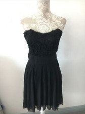 Lydia Bright Black Flower  Strapless Lined Floaty Mini Dress, UK12 BNWT