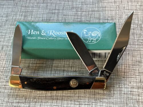Hen And Rooster Large 3 7/8” Smooth Black Bone Stockman Nice - Picture 1 of 7