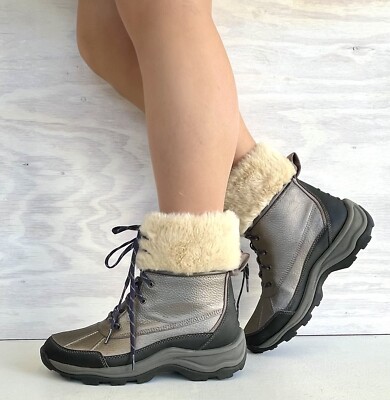 Clarks Black Leather Wool Fur Lined Waterproof Lace-Up Zip Snow Boots Mens 10 Clarks Collection Men main image 2