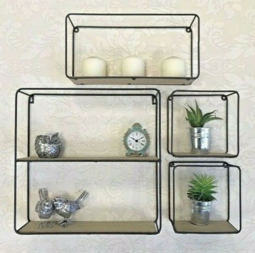 Set of 4 Retro Metal Wall Shelf Industrial Style Shelves Storage Display Unit UK - Imagen 4 de 4