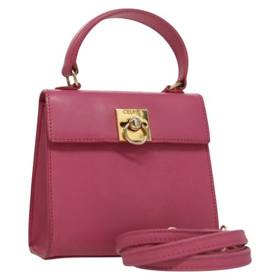 CELINE Hand Bag Leather 2way Pink Gold Auth 110824