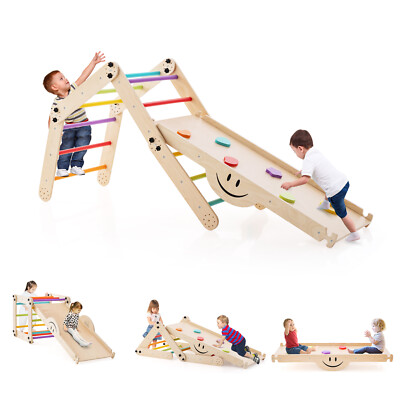 5 in 1 Klettergerüst Indoor Kletterdreieck +Rutsche & Leiter & Rampe Montessori
