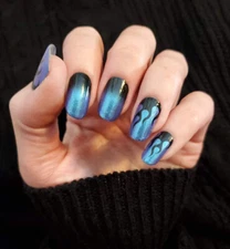 Color Street Nail Polish Strips~ Hall Of Flame~Blue Black Ombre~ Flames ~