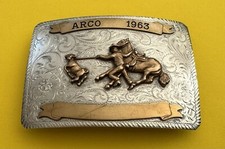 VTG Rare Sterling Silver 1963 ARCO Rodeos Cowboy Calf Roping Trophy Belt Buckle