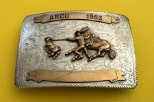 VTG Rare Sterling Silver 1963 ARCO Rodeos Cowboy Calf Roping Trophy Belt Buckle