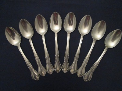 SET 8 TEA SPOONS! Vintage JAPAN stainless: CLASSIC FLORAL pattern