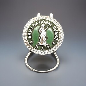 Vintage Army National Guard Keychain Green And Silver Trim