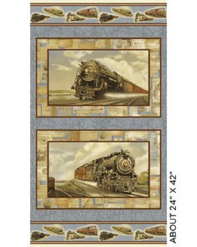 Locomotion Trains blau Panel Baumwolle Steppstoff - 60 cm x 110 cm - Benartex