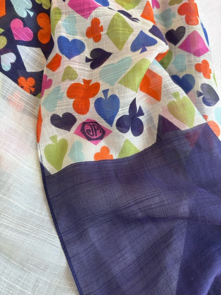 Bufanda de Seda Jonathan Adler - XL Cuadrada Casa de Tarjetas Diseño Azul Marfil Foto 4 de 4