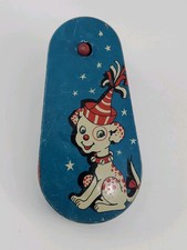 Vintage Metal Tin Litho Party Spinner Noise Maker Blue With Dog Childs Toy