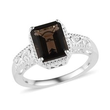 925 Sterling Silver Octagon Brown Stone Smoky Quartz Ring Ct 3.2 Birthday Gifts