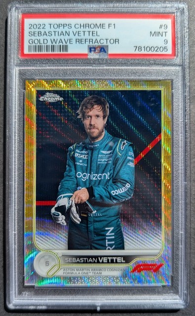2022 Topps Chrome F1 Sebastian Vettel Gold Wave /50 Refractor PSA 9