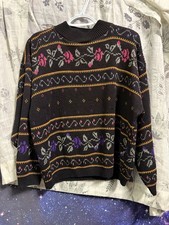 90s Colter Bay Knit Floral Patterned Black Sweater Women's Vintage Size Medium