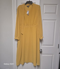 The Limited Golden Yellow Solid Shift Midi Dr...