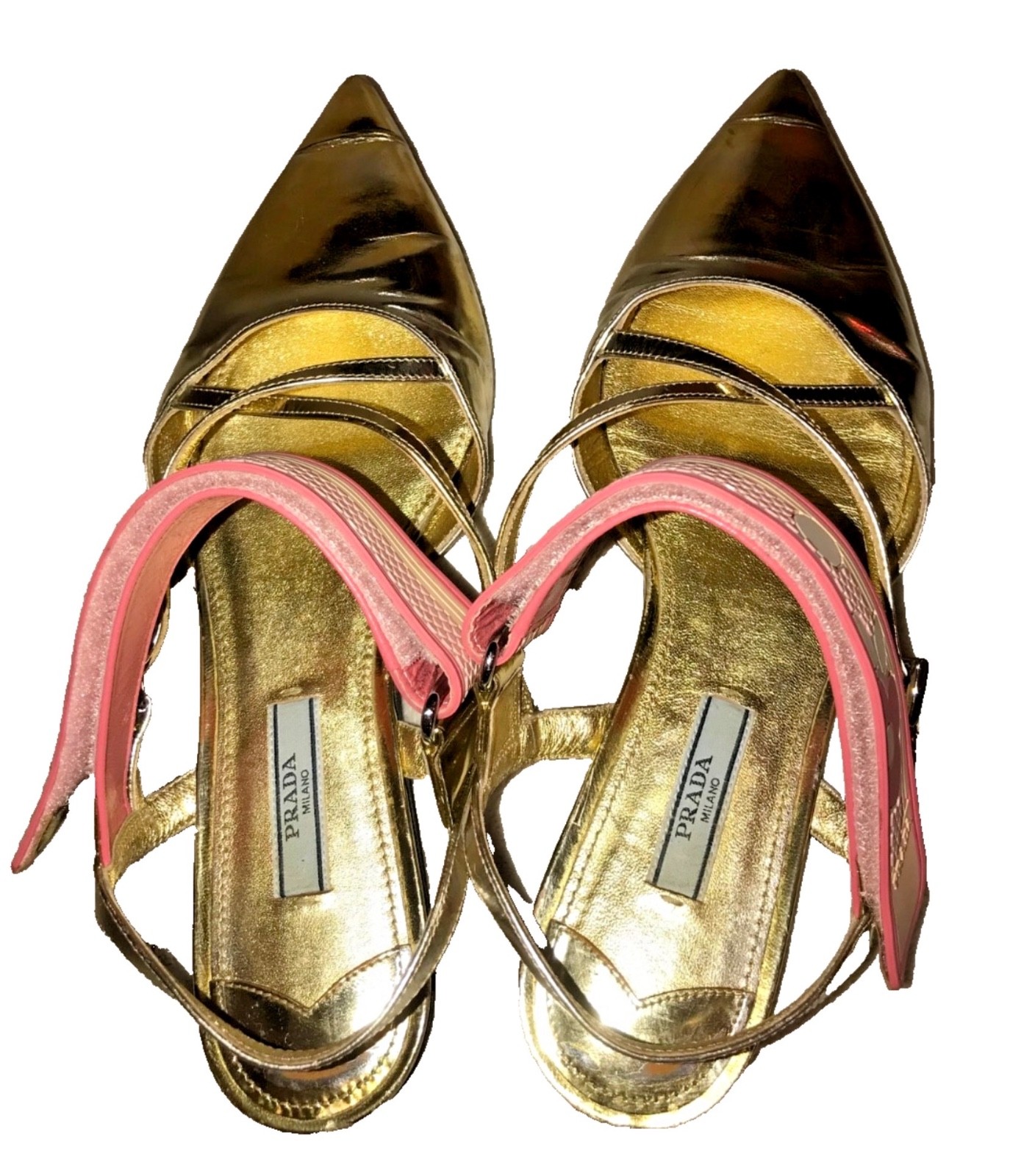 PRADA Woman's Metallic Gold Pointed Toe Slingback Strap X Sandals Size 38 thumbnail 5