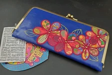 Urban Outfitters Floral Embroidered Blue Violet Teal Wallet Kiss Lock NWT