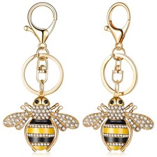 2 Pieces Bee Keychain for Women Rhinestone Bee Keychain Crystal Bumble Key Ch...
