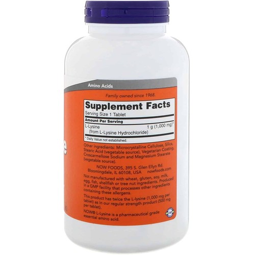 NOW FOODS Doble Fuerza L-Lisina 1000mg 250 Comprimidos Veganos - Imagen 2 de 8