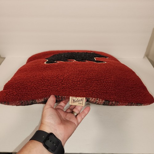 WOOLRICH HOME Vintage Throw Pillow 15" x 16" x 5" Black Red Plaid Bear Applique - Picture 5 of 12