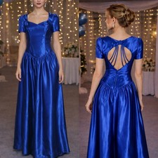 Alfred Angelo Vintage 80s 90s Blue Satin Party Prom Bridesmaid Dress sz 9/10 NWT