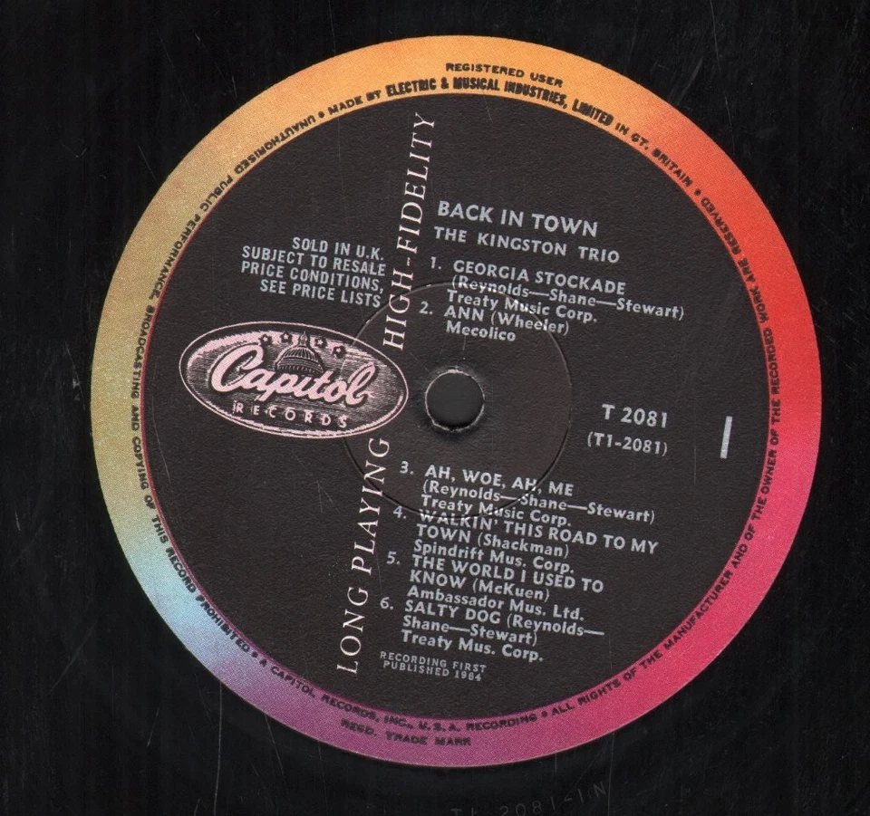 Kingston Trio Back In Town LP vinyl UK Capitol 1964 rainbow rim mono pressing in - Photo 3/3