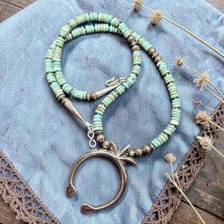 22" Sterling NAVAJO Pearl Kingman Turquoise Squash Blossom Silver Naja Necklace