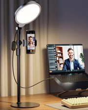 Desk Ring Light with Stand, Adjustable Desktop Light with Phone Holder for Vi...