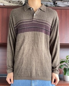 Vintage 90s Made In USA Earth Tone Striped Rugby Polo : Size XL