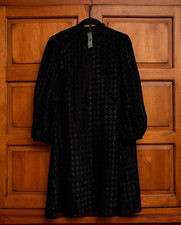 Ann Taylor Patterned Black Dress with Sleeves - Size 12 Petite
