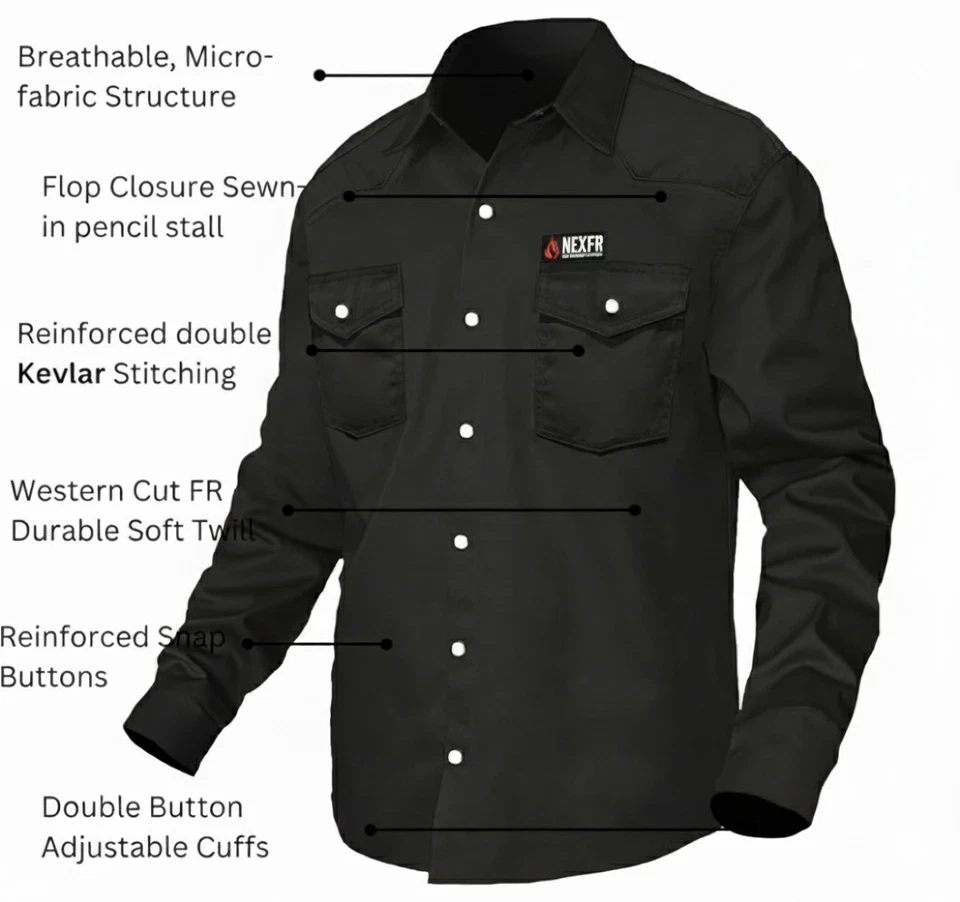 NEXFR FR  Shirts for Men | Welding Shirt with Pearl Snap Buttons | NFPA2112 - Image 2 of 2