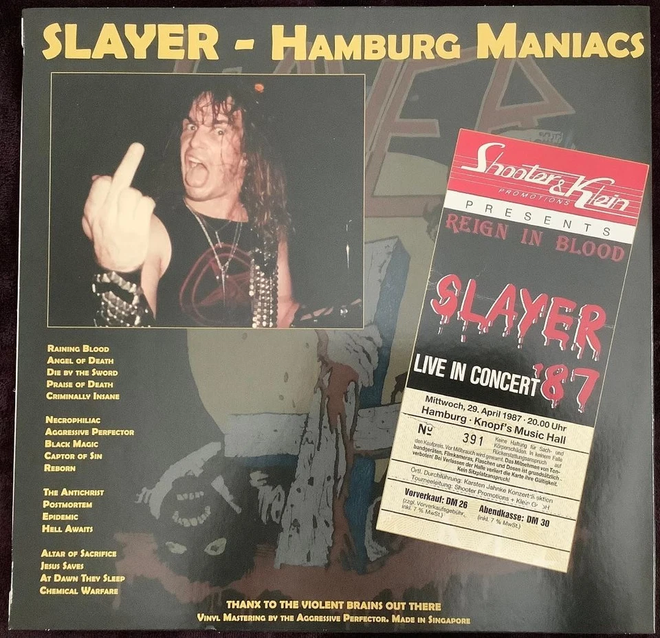 SLAYER HAMBURG MANIACS 1987 2LP BLUE VINYL THRASH SPEED METAL LIVE GERMANY RARE - Image 2 of 4