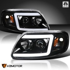 Jet Black Fits 1997-2003 Ford F150 Expedition Led Tube Projector Headlights Lamp
