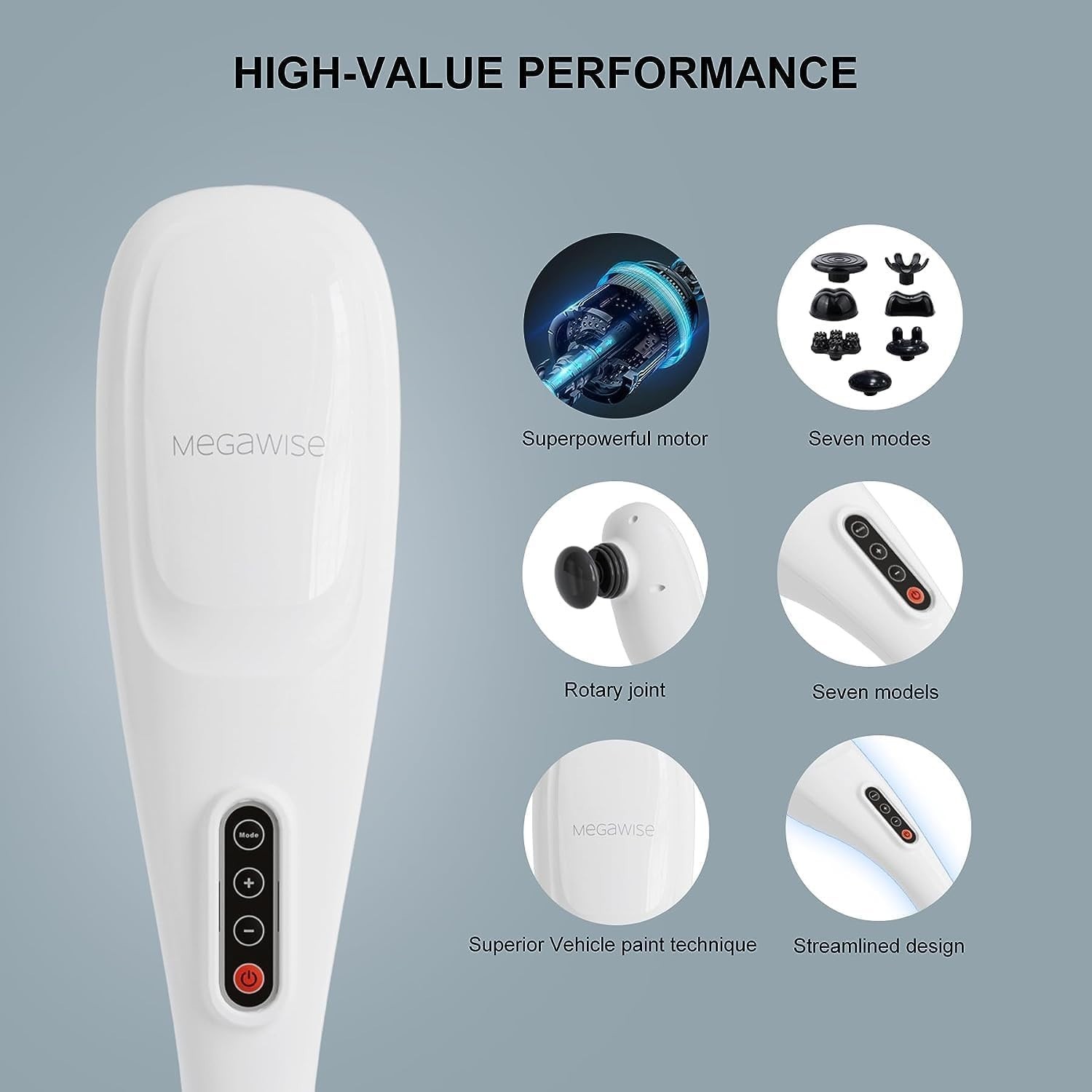 Megawise Cordless Back Massager Shoulders Waist Legs 3200mAh 5 Speed 7 Nodes