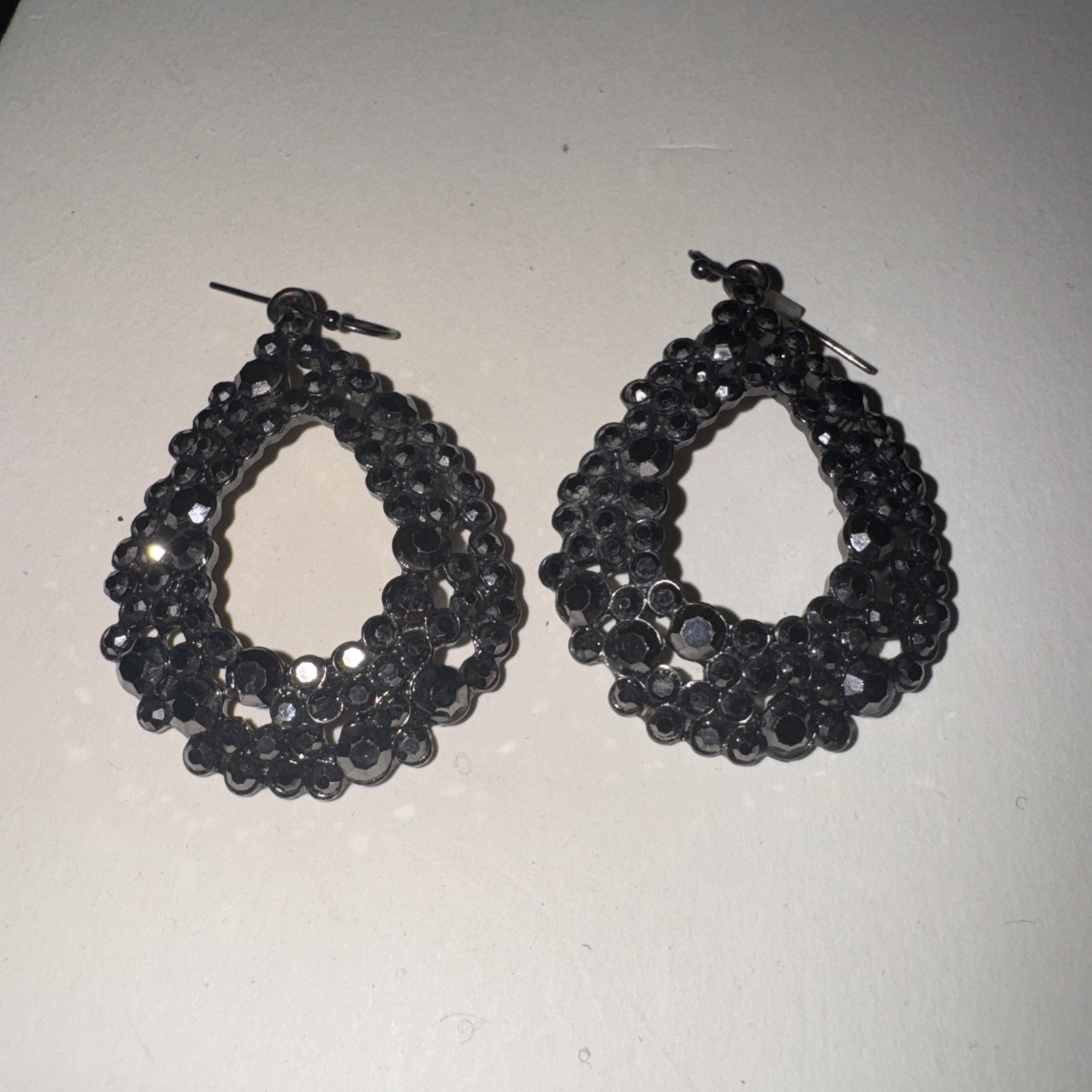 Black Iridescent Stone Drop Statement Earrings - image 1