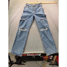 Zara Womens High Waisted Distressed Straight Leg Jeans Blue Denim Size 4 26