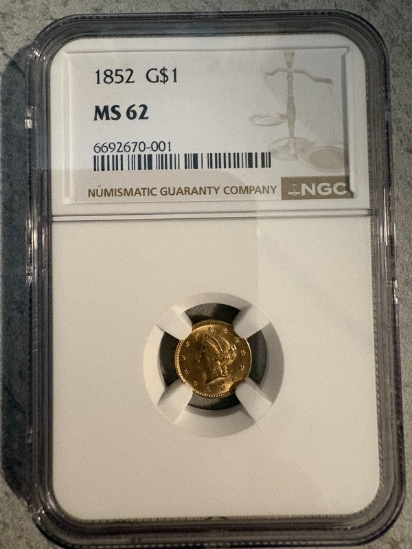 1852 (MS62) Type 1 Liberty Head Gold Dollar G$1 NGC