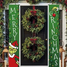 Christmas Decorations Santa Grinch Merry Grinchmas Door Banners Xmas Gift 71x12"