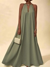 SHEIN Vesra Maxi Long Dress Beach Keyhole Neckline Halter Green Sage Small 8 NEW