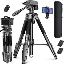 Camera Tripod, 74" DSLR Camera Tripod with 2 QR Plates for Sony/Nikon/Canon, Lig