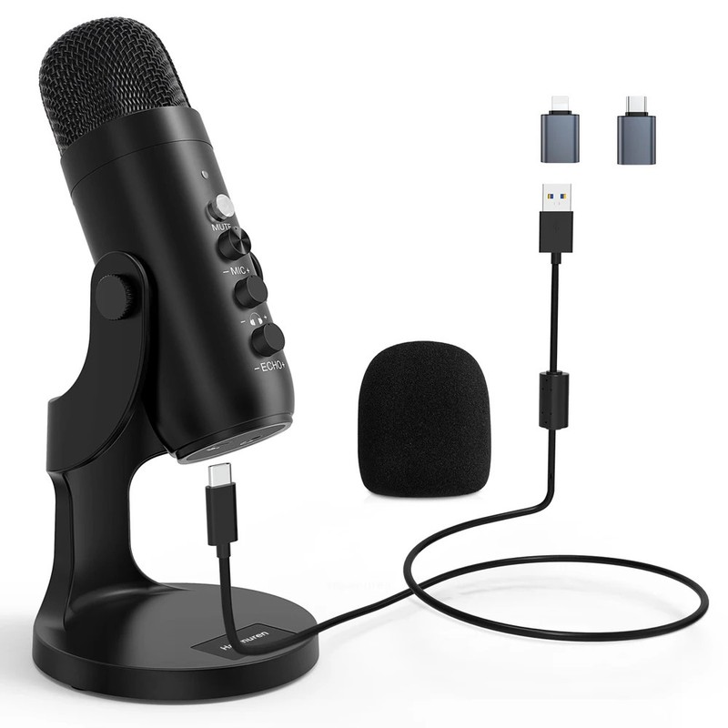Haomuren USB Condenser Microphone PC Mac Gaming Podcast DSP Noise Cancel