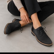 TOMS Womens Black Leather Suede Cap Toe Oxfor...