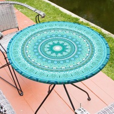 Round Tablecloth Fitted Elastic Waterproof Table Cover for 36"-44" Tables Blue