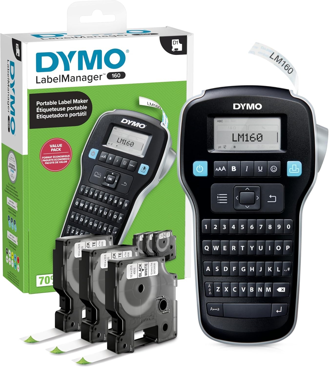 DYMO LabelManager 160 Portable Label Maker with 3 Multi-Color Tapes