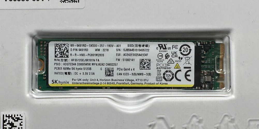 SK Hynix 512GB PC801 M.2 NVMe PCIe Gen4x4 SSD Solid State