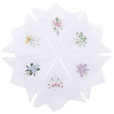 6 Pack Ladies Cotton Handkerchiefs Floral Lace Embroidered Vintage Wedding