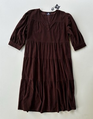 Madison Mathews NWT Pawley Corduroy Dress Brown Women s Size XXL Tiered Midi NEW