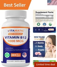 Fast Dissolve 1000 mcg Vitamin B12 Tablets - 365 Count with Natural Berry Flavor