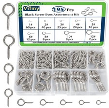 Vifmy Eye Hooks Screw Assortment Kit, Small Eyelet Screws for Wood 195Pcs