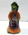 RARE Fenton Amethyst & Green Glass Witch with Orange Dress Ghost Boooo Figurine